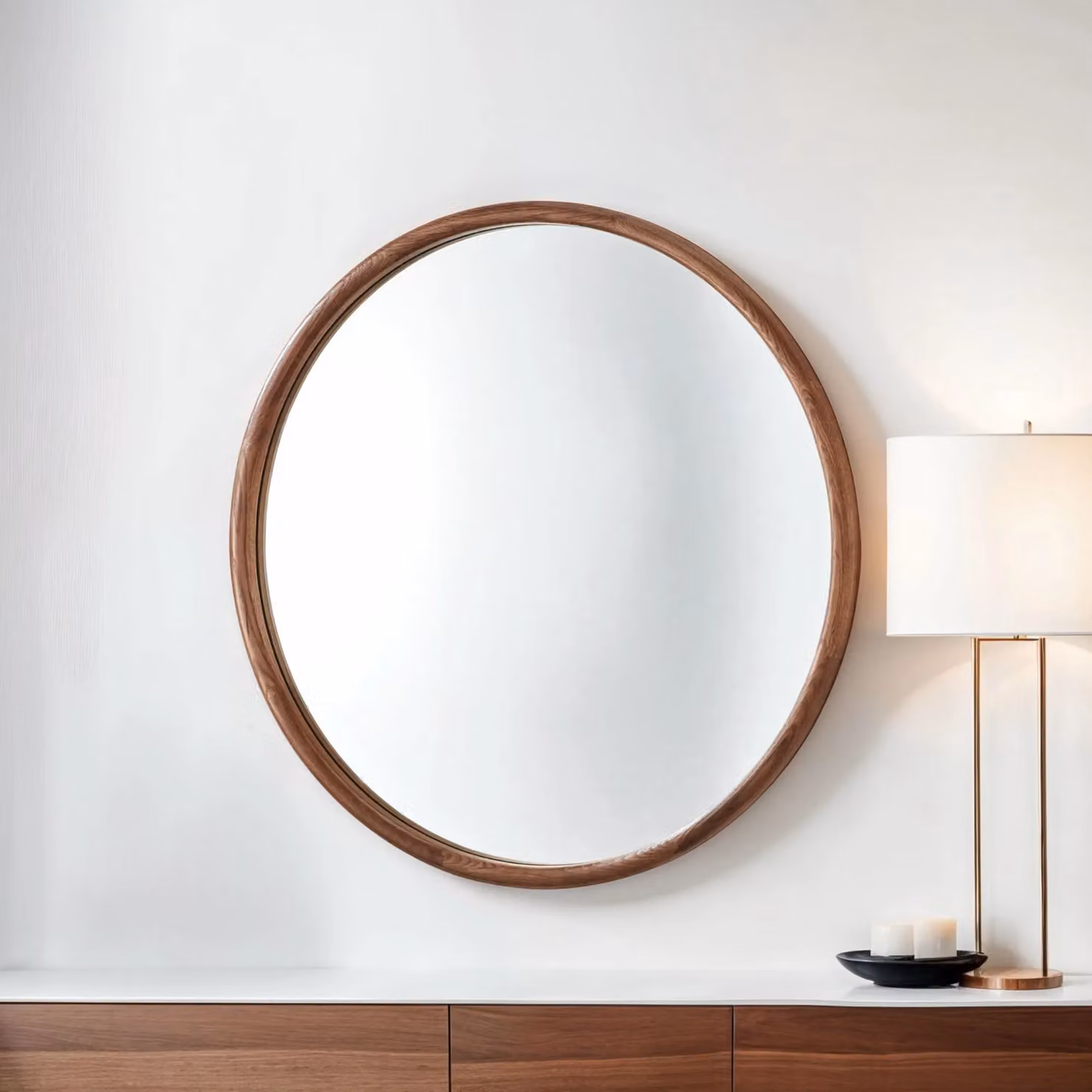 Yearn Mirrors Beaufort Walnut Round Wood Wall Mirror in Brown – 2