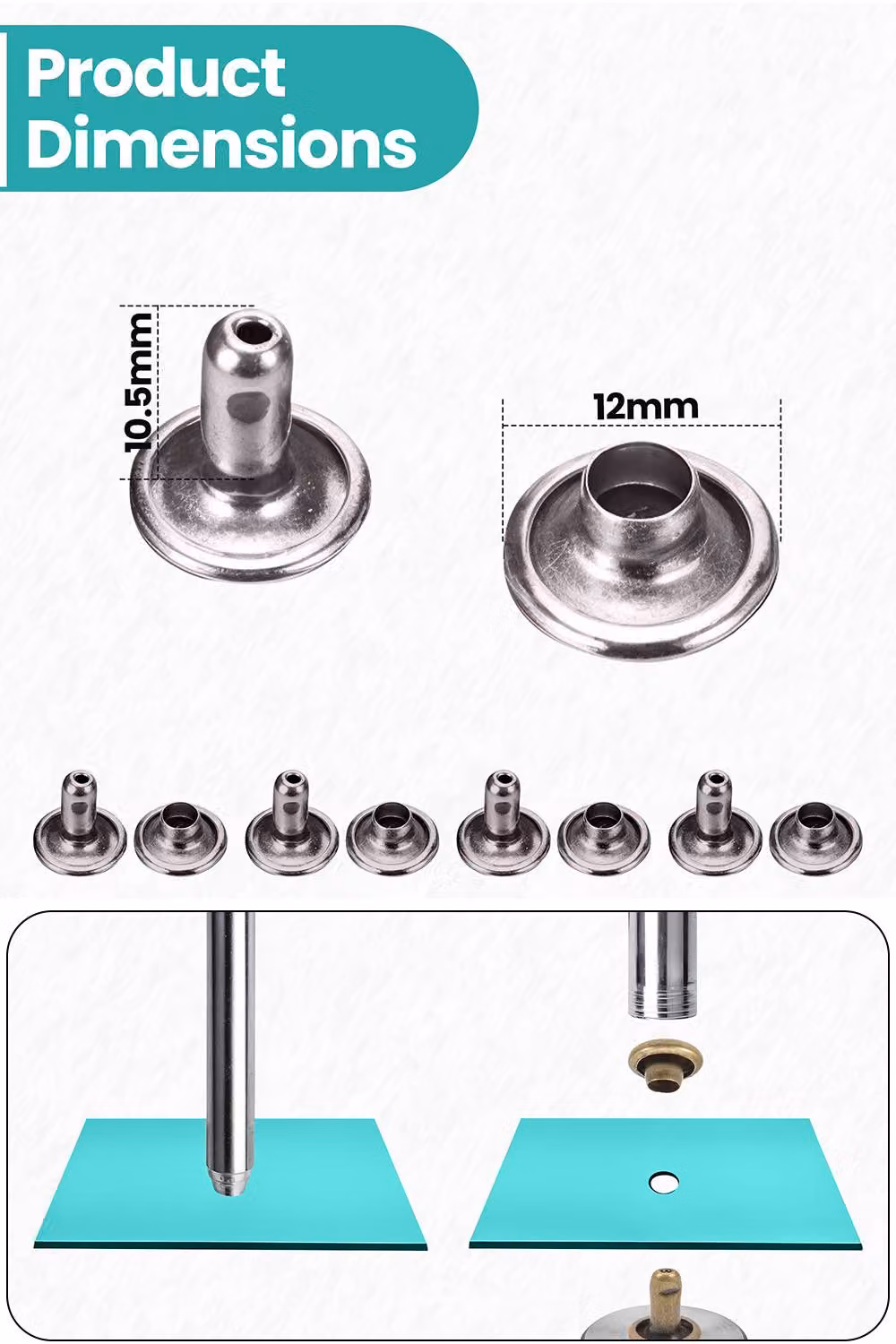 Neel Blue 12mm Double Cap Rivet Tubular Metal Studs in Silver, 100pcs – 2
