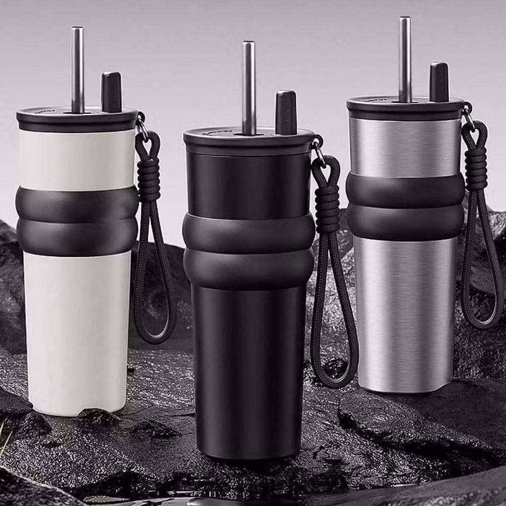 NESTLUNE White Stainless Steel Thermal Coffee Mug with Straw, 710 ml – 4