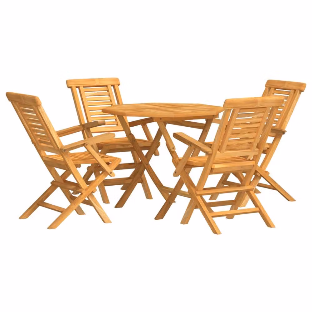 Berkfield Home 5 Piece Garden Dining Set in Brown Treated Teak Wood – 2