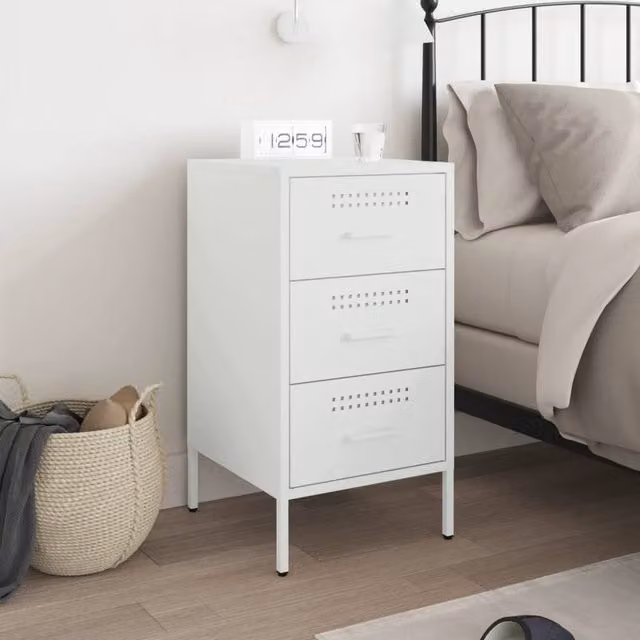 Berkfield Home Sturdy Metal Bedside Cabinet in White, W/D/H: 36 x 39 x 68 cm – 1