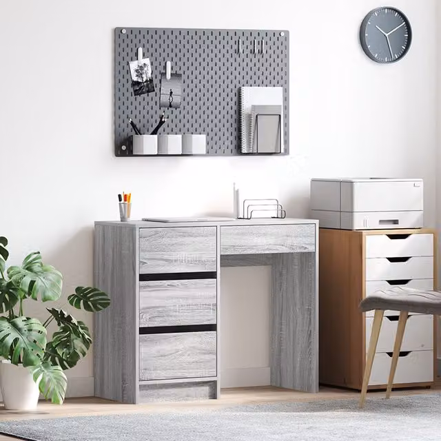 Berkfield Home Grey Sonoma Writing Desk with Single Pedestal Storage in MDF – 1