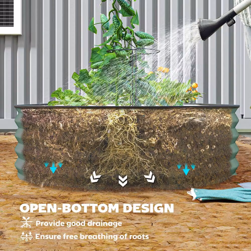 STILVORA Set of 2 Green Galvanised Steel Raised Garden Beds with Stakes, W/D/H: 181 x 93 x 93 cm – 7