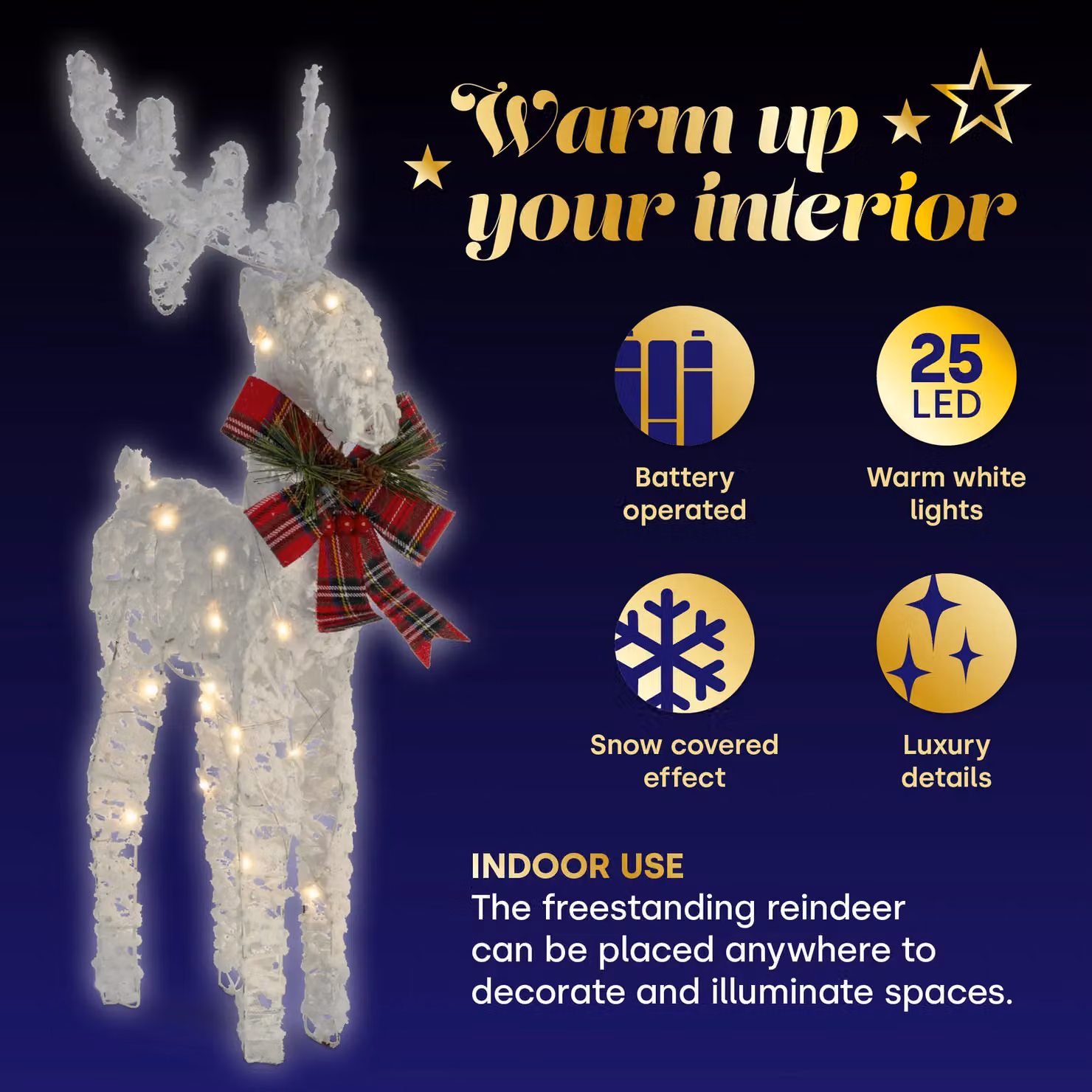 Christmas Village Light Up Glitter Reindeer Decoration in White and Grey with Textile Scarf and Warm Light – 3