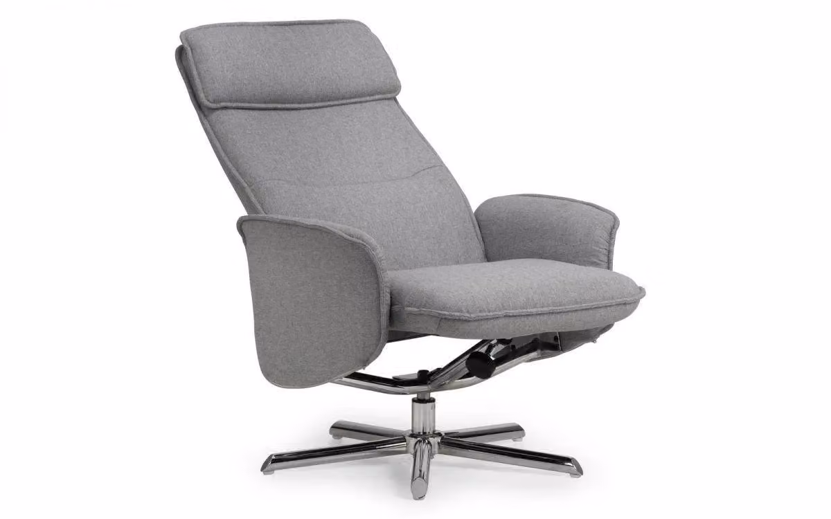 Ashfield Grey Linen Recliner and Ottoman with Chrome Metal Base – 2