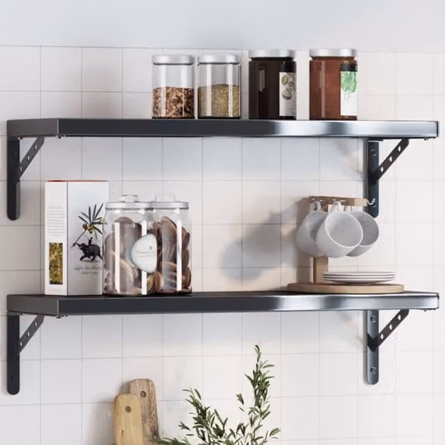 Berkfield Home Black Stainless Steel Wall Mounted Shelf Brackets, 4 Pieces, W: 23.5 cm, D: 2.5 cm, H: 15.5 cm – 1