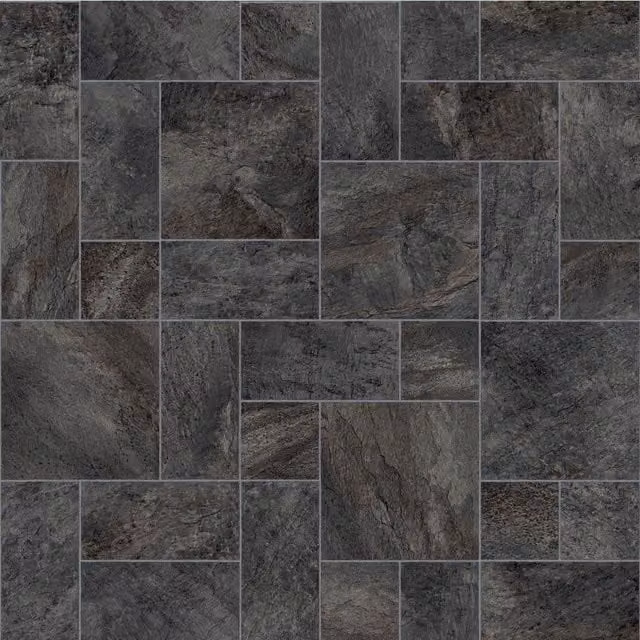 Lotus Black Marbled Stone Effect Vinyl Flooring Sheet, 200 x 200 cm, 3.8 mm Thickness