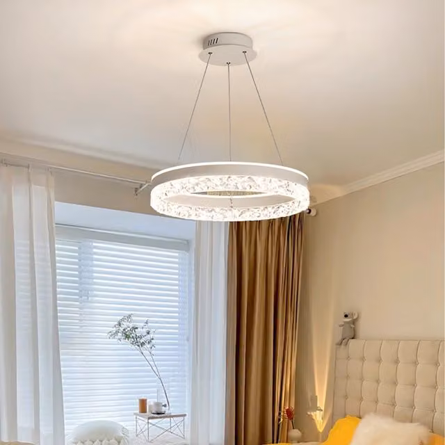 Ring Crystal LED Pendant Ceiling Light in Clear White with Height Adjustment