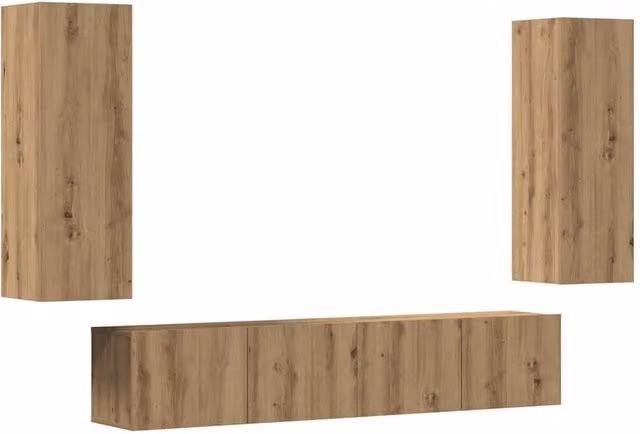 Berkfield Home Artisan Oak Wall Mounted TV Cabinets, 4 Piece Set in Brown