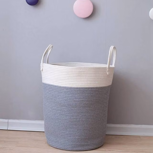 KORVIXA Grey Large Woven Tall Laundry Hamper with Handles, Height: 100 cm – 1