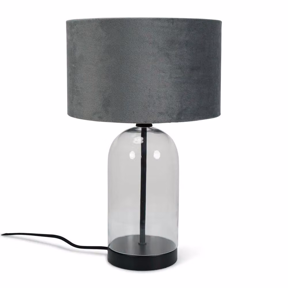 ValueLights Jessy Modern Table Lamp with Black Glass Base and Grey Fabric Shade – 2
