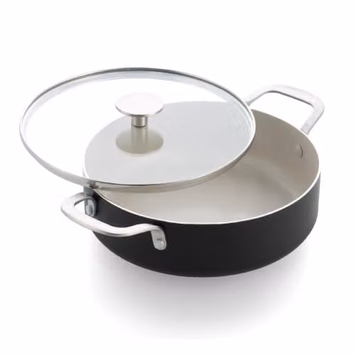 KitchenAid Black Aluminium Ceramic Non-Stick Sauté Pan with Glass Lid, 24 cm, 3.1 l – 1