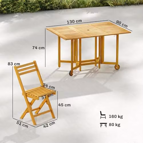 Outsunny 7 Piece Garden Dining Set with Extendable Rectangular Table and 6 Chairs in Brown Acacia Wood – 3