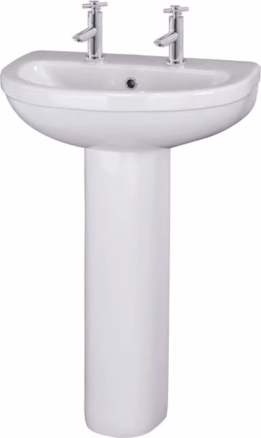 Balterley Round 2 Tap Hole Basin with Full Pedestal, White, W: 55 cm, D: 44.5 cm, H: 84.5 cm