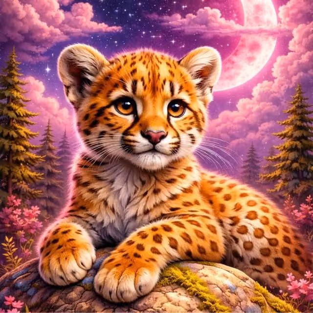 Syntego Leopard Cub 5D DIY Diamond Painting Kit, Multicolour