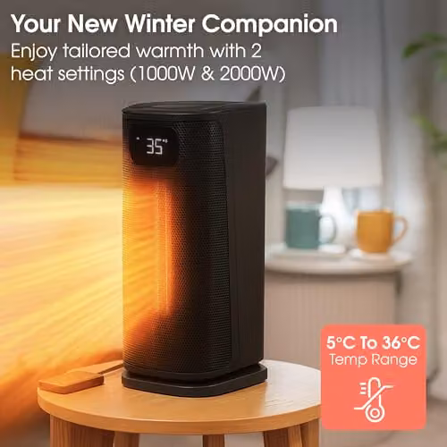 Abode 2000W Ceramic Fan Heater, Black, Freestanding – 3