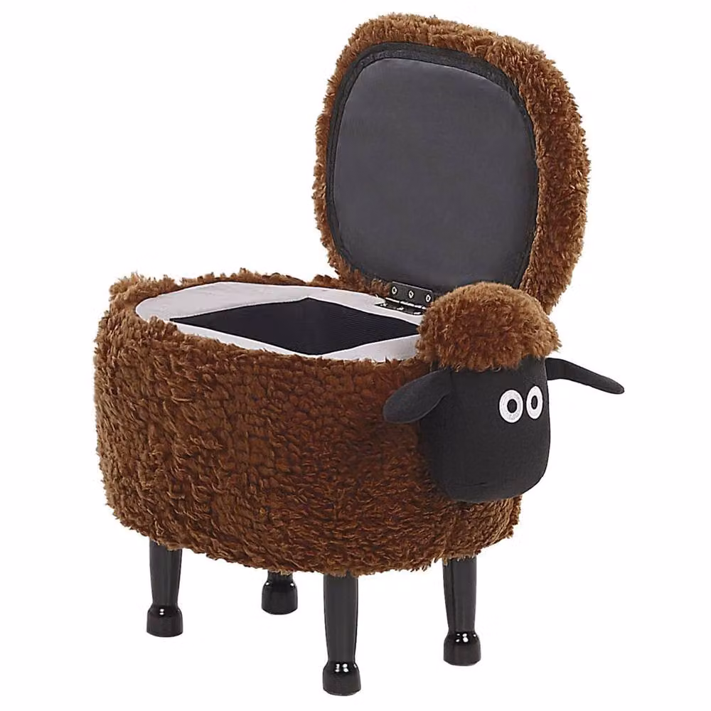 Wyld and Coco Kids Animal Print Brown Faux Fur Footstool with Rubberwood Legs – 3