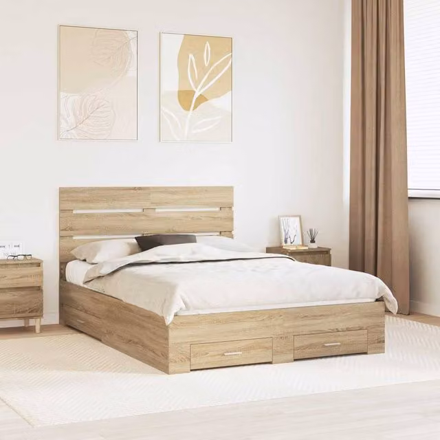 Berkfield Home Sonoma Oak Bed Frame with Drawers, Brown, W/D/H: 150 x 200 cm