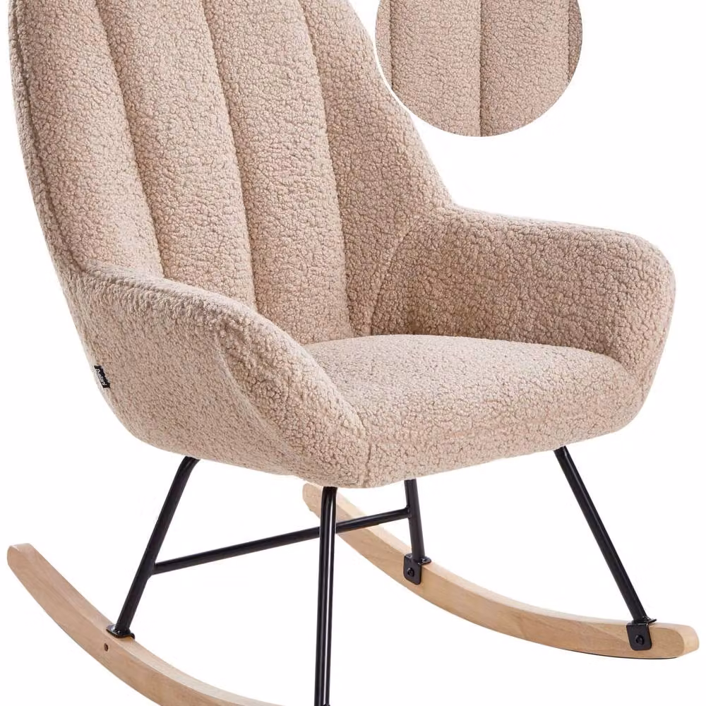 Wyld and Coco Beige Boucle Rocking Armchair with Black Metal Legs – 2