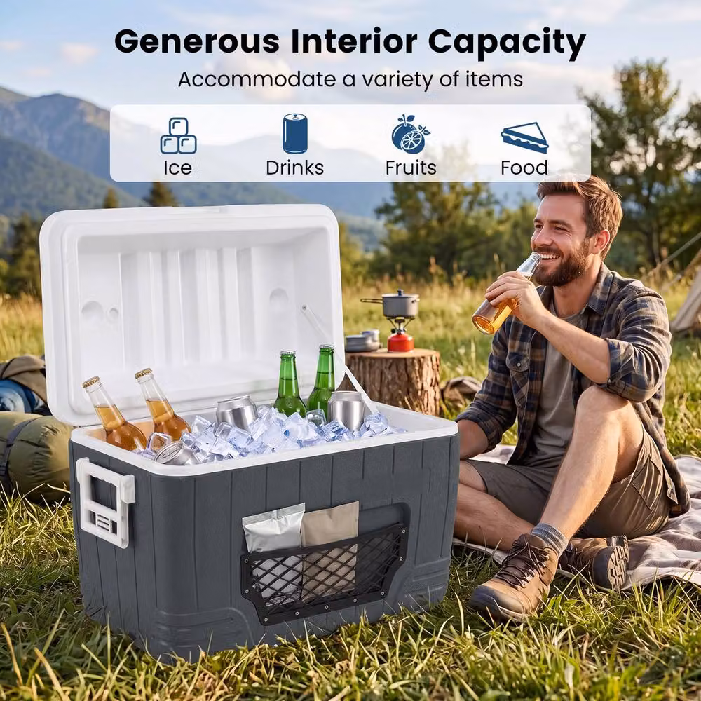 Costway 26L Insulated Portable Hard Shell Ice Chest with Cup Holders, Grey – 6