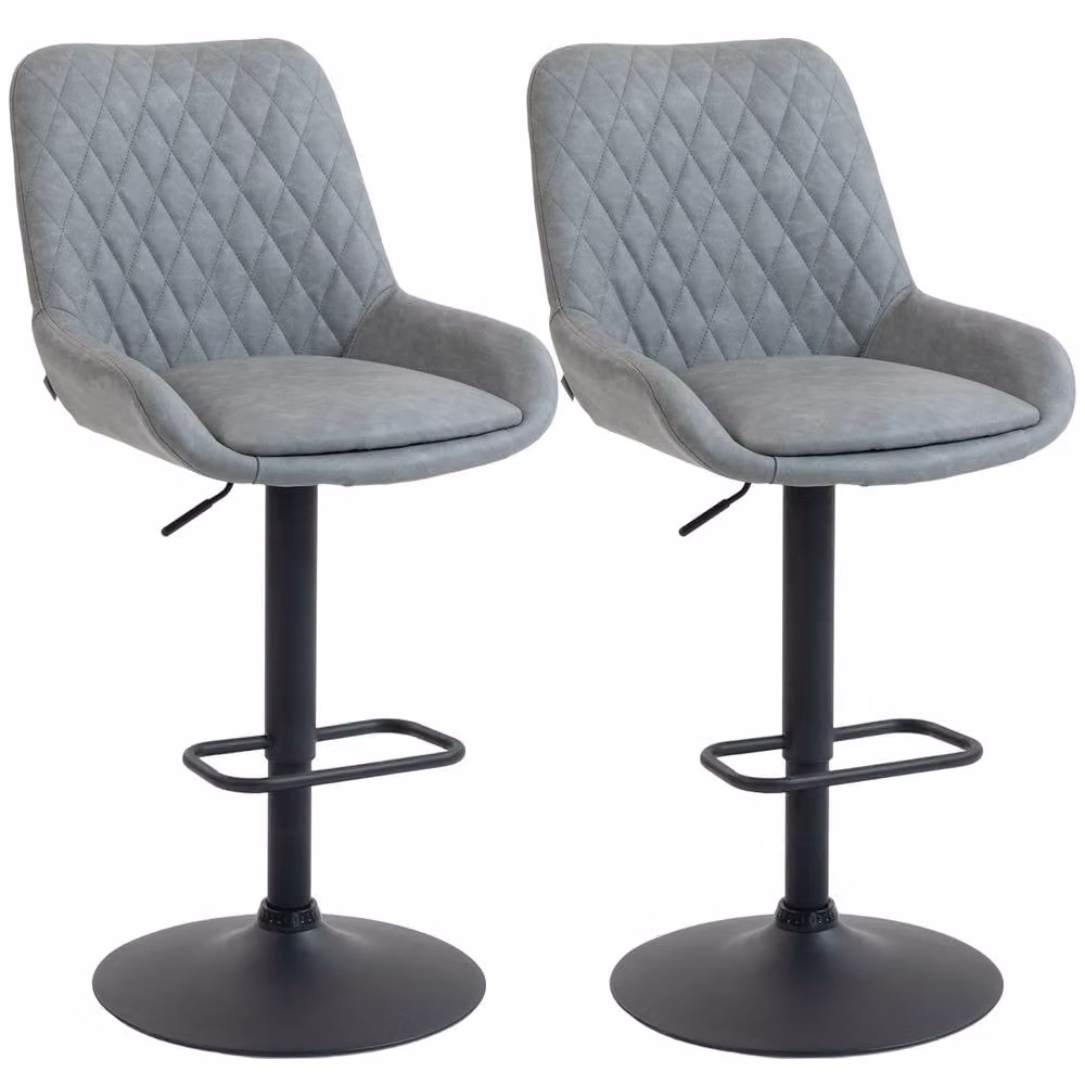 STILVORA Set of 2 Grey Synthetic Leather Bar Stools with 360 Degree Swivel and Adjustable Height – 4