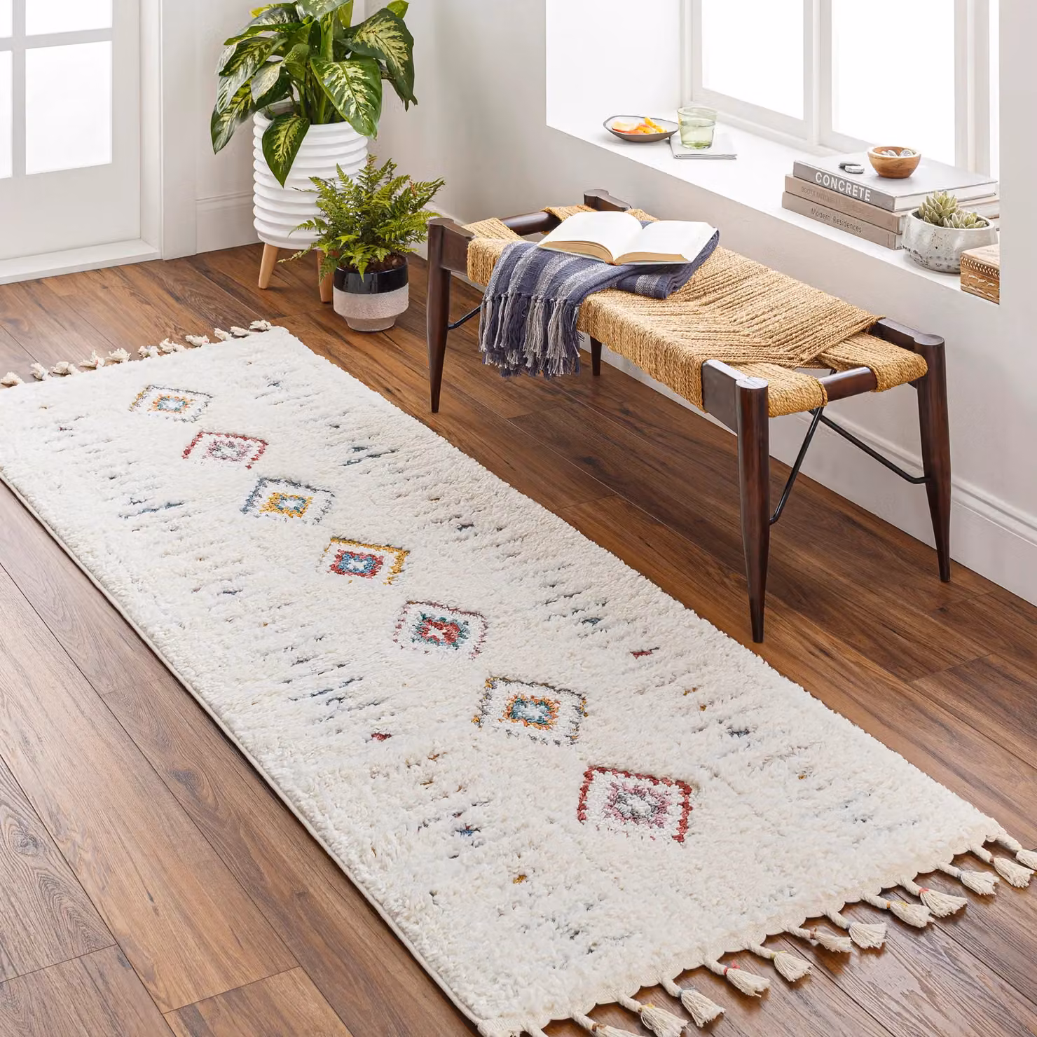 Livabliss Lofty-Shaggy Vintage Boho Plush Soft Pile Rug in Cream, Orange and Blue, W: 80 cm, L: 220 cm – 4