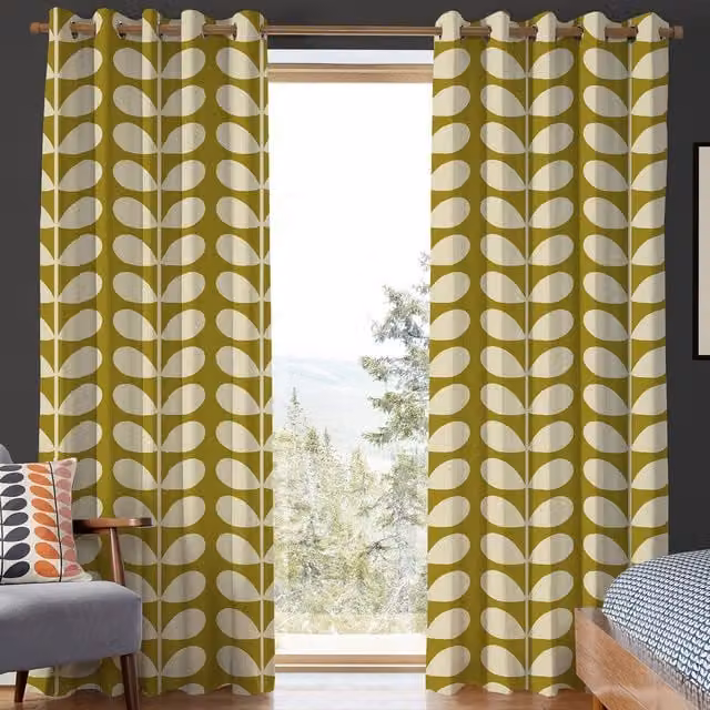 Orla Kiely Made to Measure Blackout Cotton Curtain in Seagrass with Eyelets