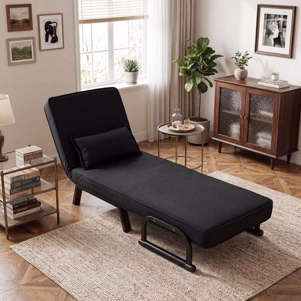 Costway Convertible Sleeper Chair Folding Sofa Bed with Adjustable Backrest and Armrests in Black – 4