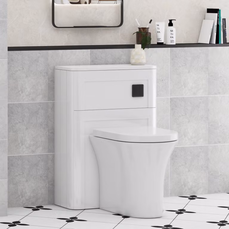 Royal Bathrooms Henley 550mm Gloss White Back to Wall WC Unit with Breeze Rimless Ceramic Toilet Pan, Soft Close Seat and Cistern