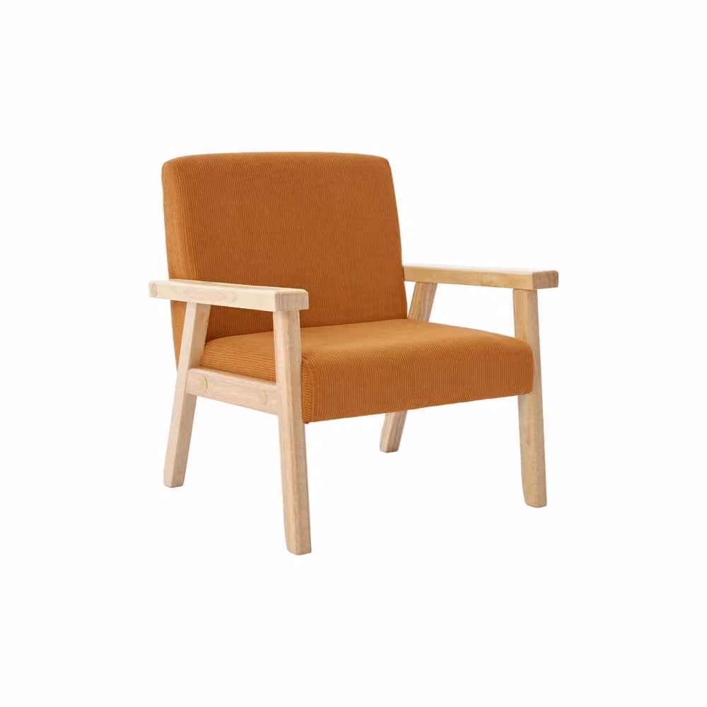 sweeek Children's Scandinavian Style Corduroy Armchair with Rubberwood Legs in Yellow – 2