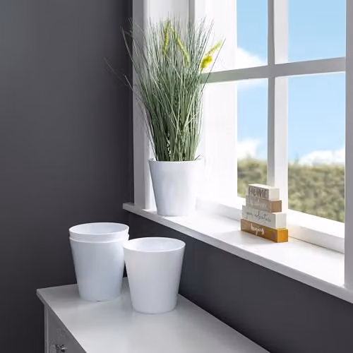 Wham Studio Set of 4 Round Plastic Planters, 16cm, White – 4