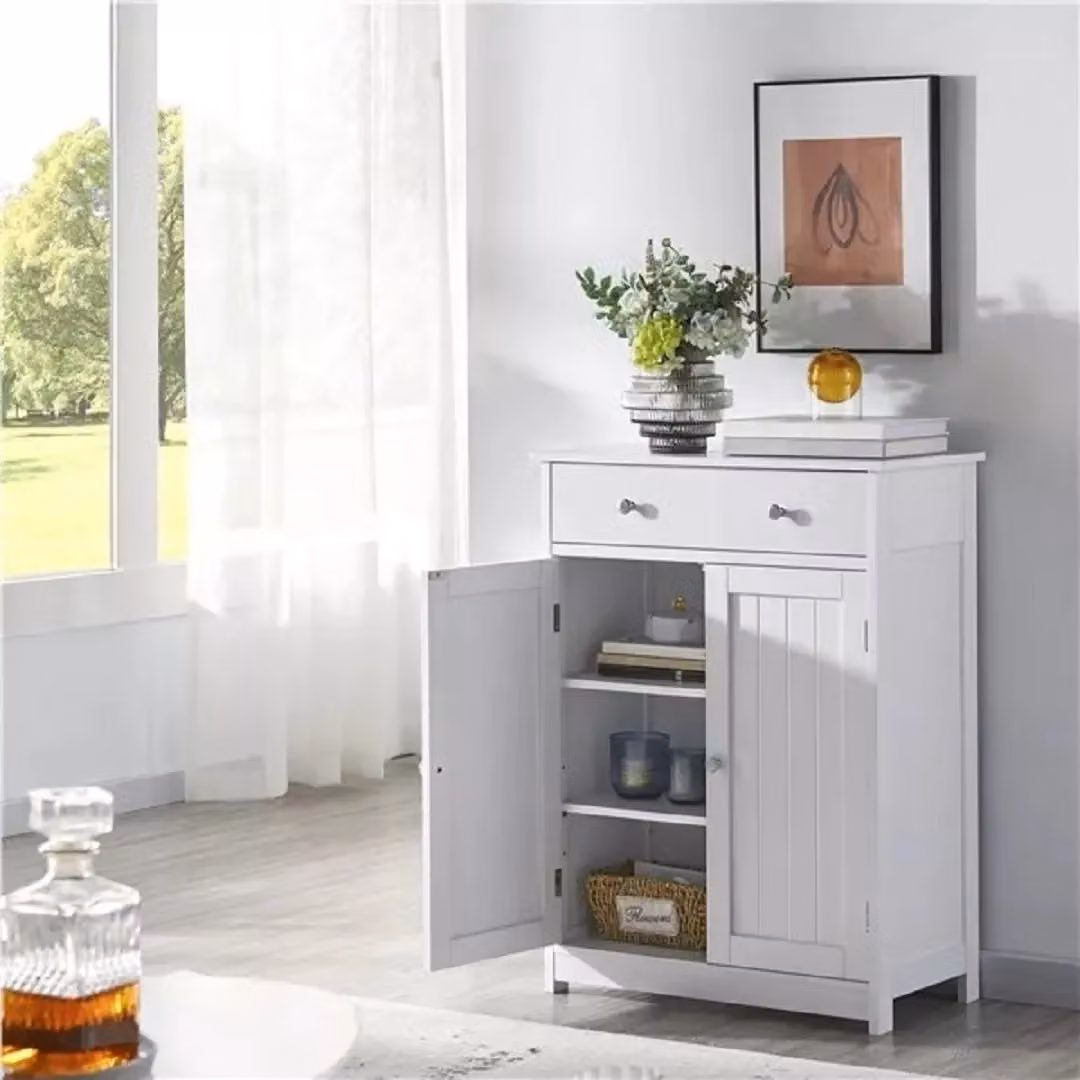 EONLION White Freestanding Bathroom Floor Cabinet with 2 Doors and 1 Drawer – 2