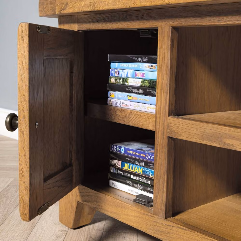 Elm Home And Garden Rustic Oak Large Wide Screen TV Media Unit in Light Oak, Width: 180 cm – 7