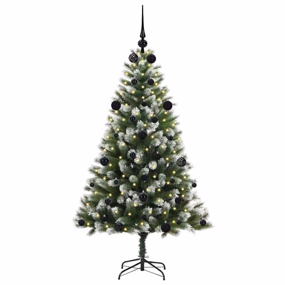 Berkfield Home Artificial Hinged Christmas Tree with Flocked Snow, Green, Height: 150 cm – 3
