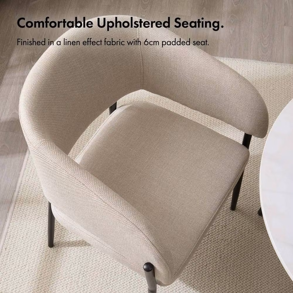 NESTLUNE Set of 2 Modern Fabric Dining Chairs in Beige and Black – 2