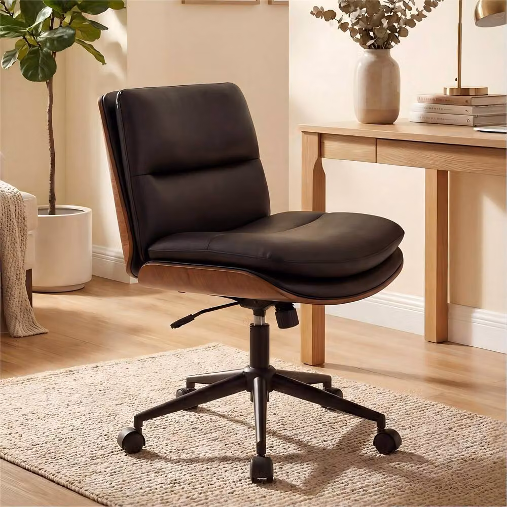Costway Armless Swivel Office Chair in Black with Height Adjustment and Castors – 5