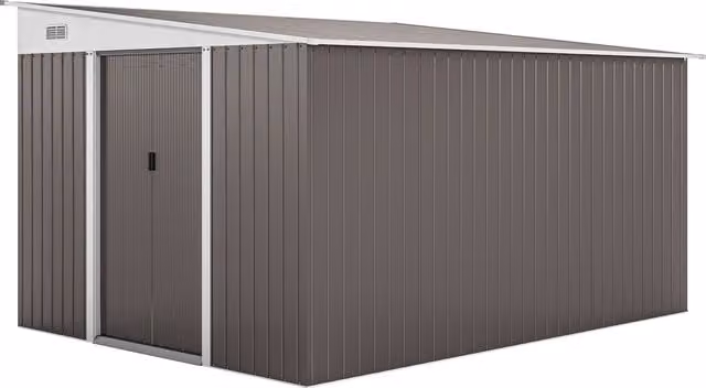 Outsunny Grey Metal Garden Storage Shed with Sloped Roof, Double Sliding Doors and 2 Air Vents, W/D/H: 335.3 x 333.0 x 199.0 cm