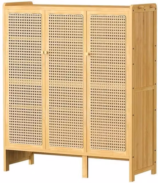 KORVIXA 3 Rattan Door XL Shoe Cabinet in Sand, W: 90 cm, H: 107 cm