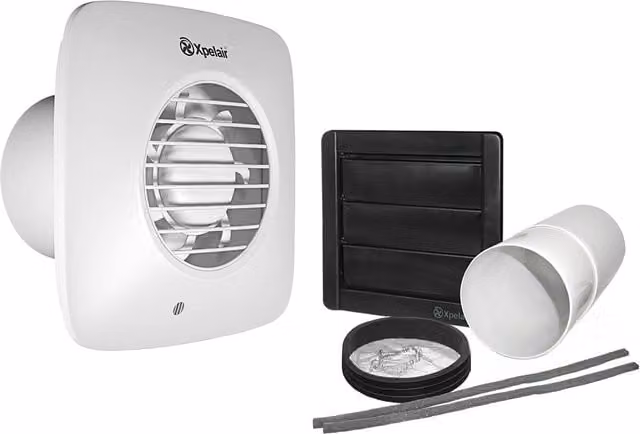 Xpelair DX100 Humidistat Twin-Speed Extractor Fan with 300mm Telescopic Wall Kit and External Grille, White