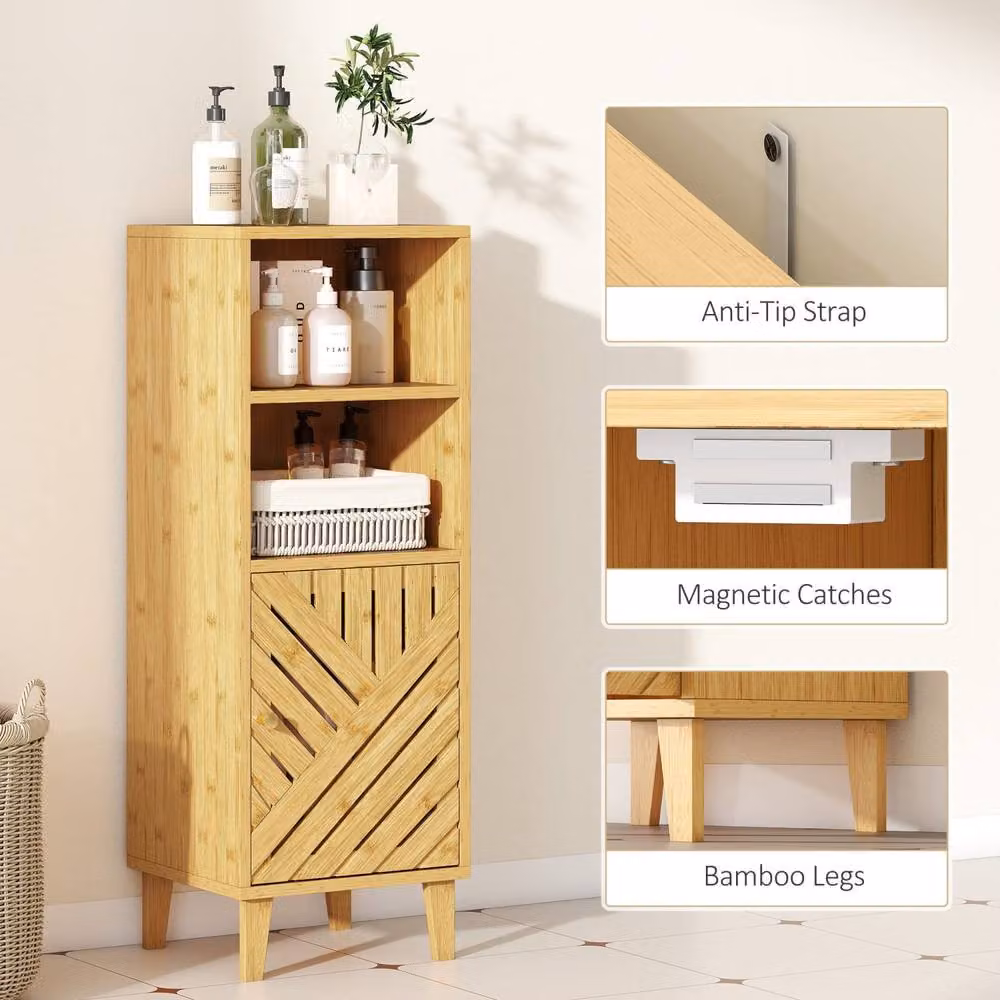 Wyld Haus Mire Slim Freestanding Bathroom Cabinet in Sand and Brown with Bamboo Doors and Adjustable Internal Shelf, W/D/H: 30 x 32 x 90 cm – 4