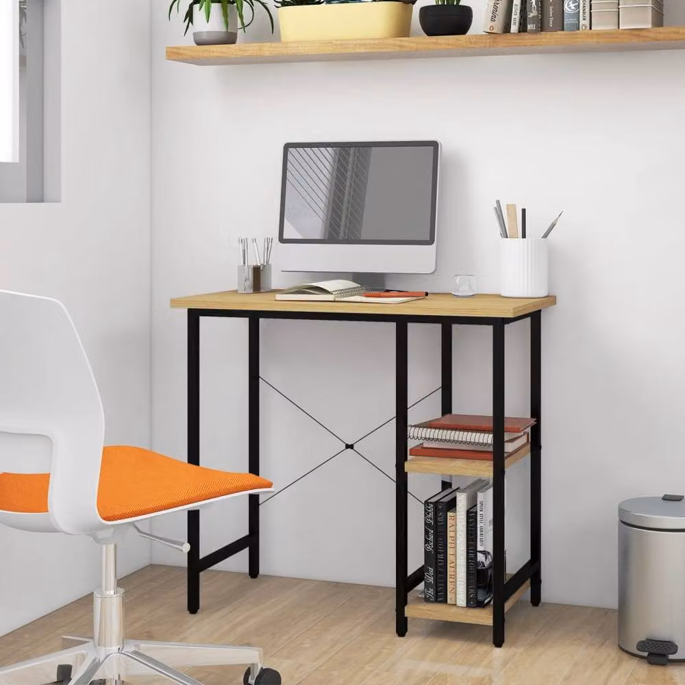 Berkfield Home Modern Computer Desk in Black and Light Oak, W/D/H: 80 x 40 x 72 cm – 1