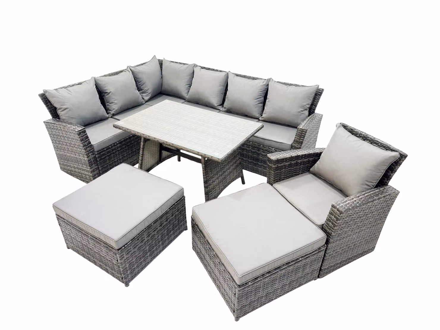Fimous 9 Seat Rattan High Back Corner Sofa Set with Large Stool in Dark Grey – 2