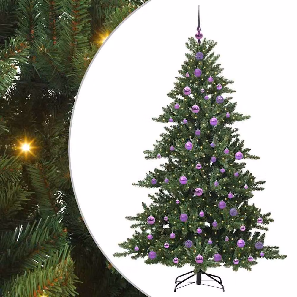 Berkfield Home Elegant Green Artificial Hinged PVC Christmas Tree with 300 Warm White LEDs, Height: 180 cm – 3