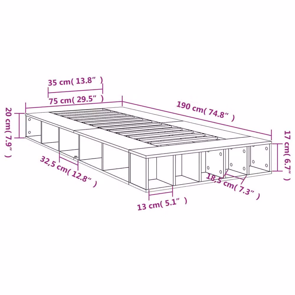 Berkfield Home Durable Small Single Bed Frame in Smoked Oak Brown, W: 75 cm, L: 190 cm – 5