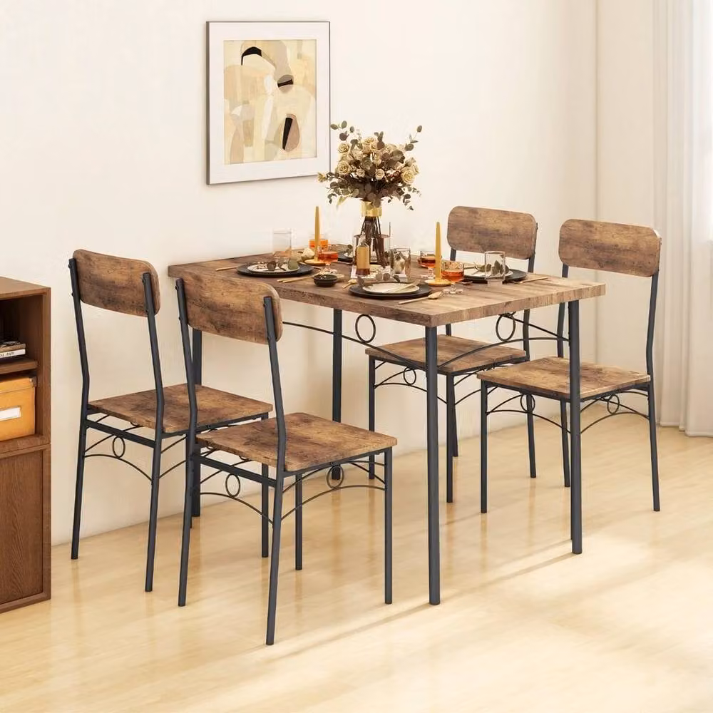 Kelvenix Brown Space-Saving Dinette Set with Drop Leaf Rectangular Table and Chairs – 2