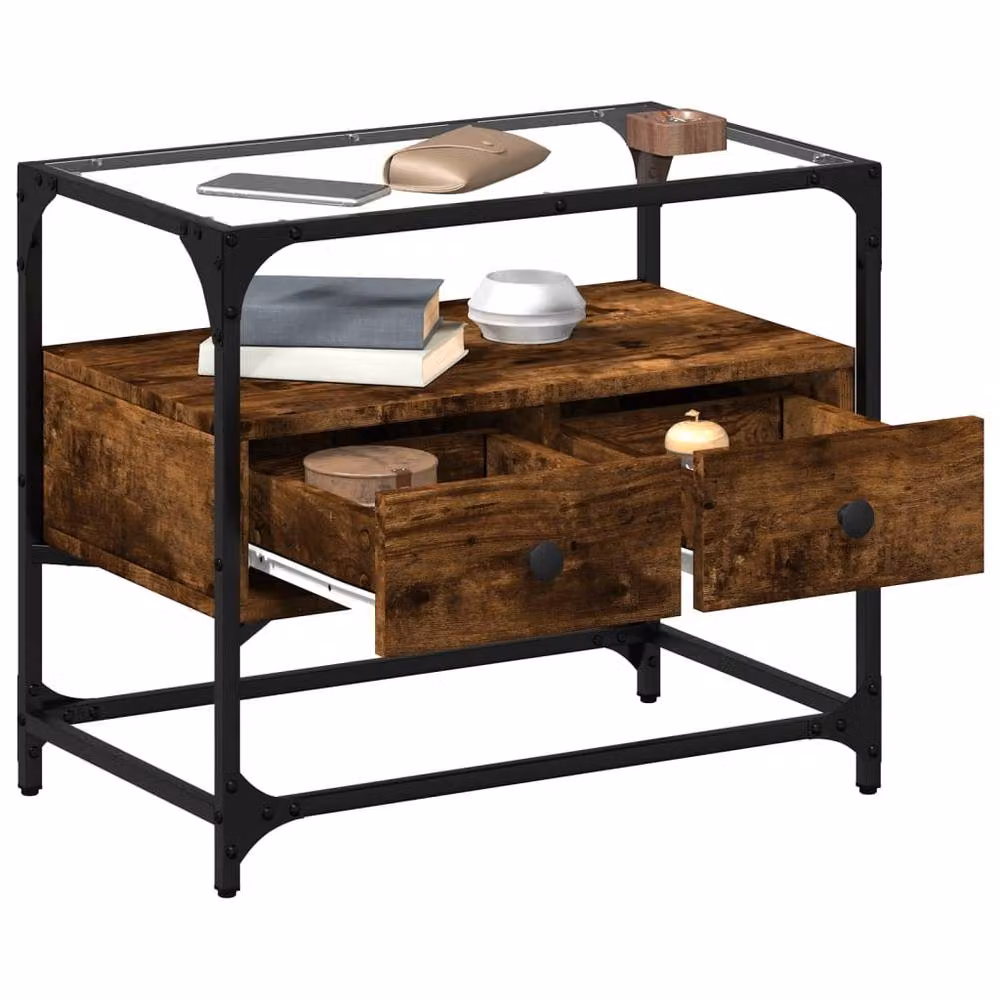 Berkfield Home TV Cabinet with Glass Top in Smoked Oak Brown, W/D/H: 60 x 35 x 51 cm – 3