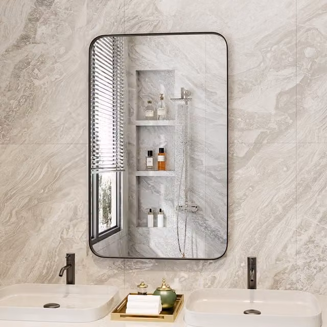 Livingandhome Modern Rectangular Wall Mirror with Black Metal Frame, 122 cm