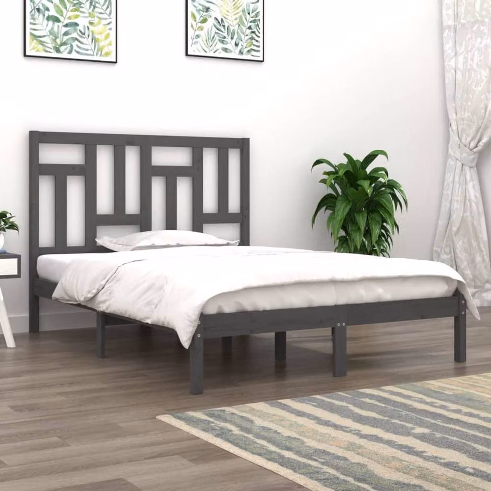 Berkfield Home Grey Solid Pine Wood Bed Frame W/D/H: 200 x 200 cm – 2