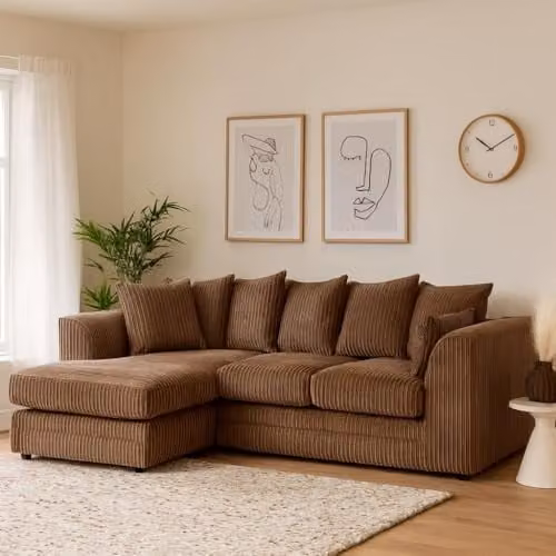 SquareBoxx Lennox Jumbo Cord Corner Sofa Left Hand Facing Chaise in Off-White – 1