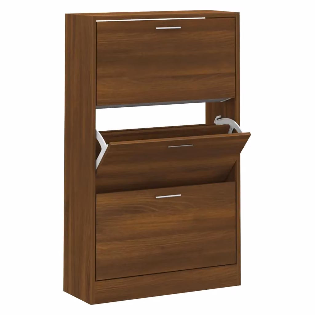 Berkfield Home Modern Brown Oak Shoe Cabinet with Tilting Compartments W/D/H: 63 x 24 x 103 cm – 2